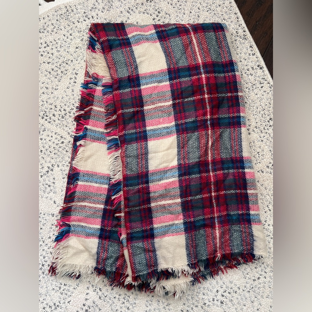 Plaid Fringe Blanket Scarf